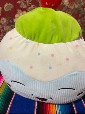 Plush Strawberry-Topped Cupcake Pillow - Cream, Green, Red